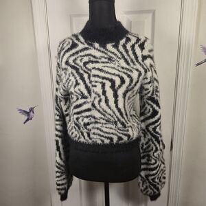Wednesday's Girl Fuzzy Zebra Print Mock Neck Cropped Sweater XS Y2K